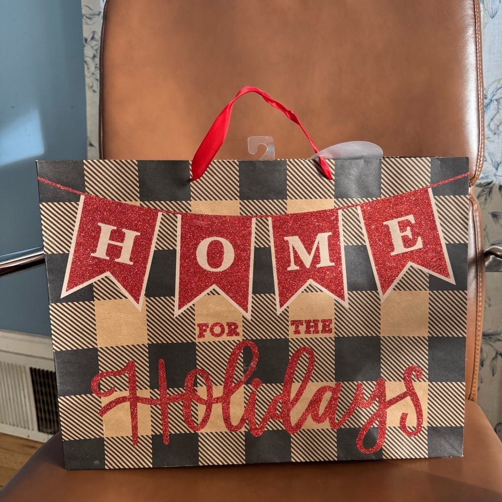 (10) Realtor Client Festive Home Holiday Gift Bags- Red and Black Plaid